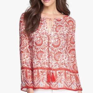 Tory Burch 'Danica' Tie-Neck Tunic/Peasant Silk Top, sz 6